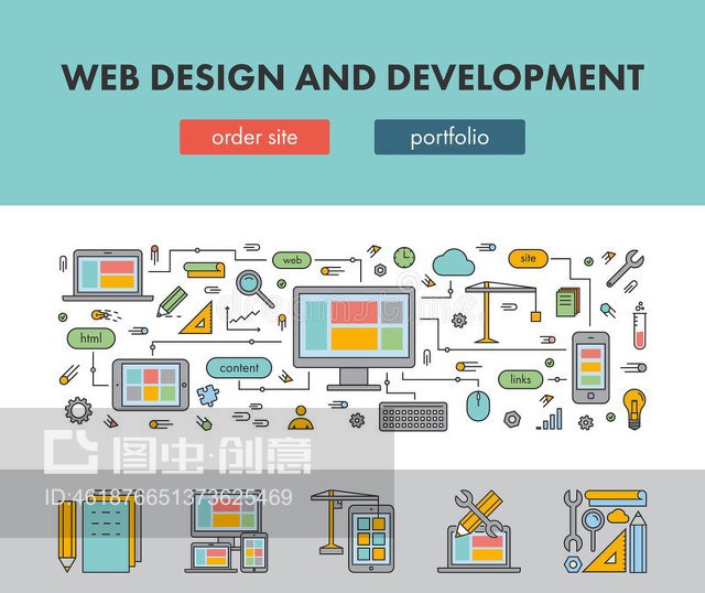 網頁設計和開發(fā)的線條設計概念橫幅Line design concept banner for web design and development